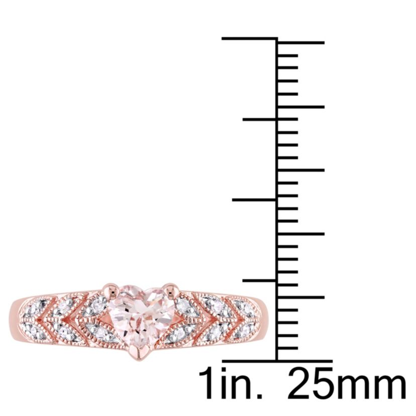 Morganite and Diamond Accent Vintage Heart Ring in Rose Plated Sterling Silver