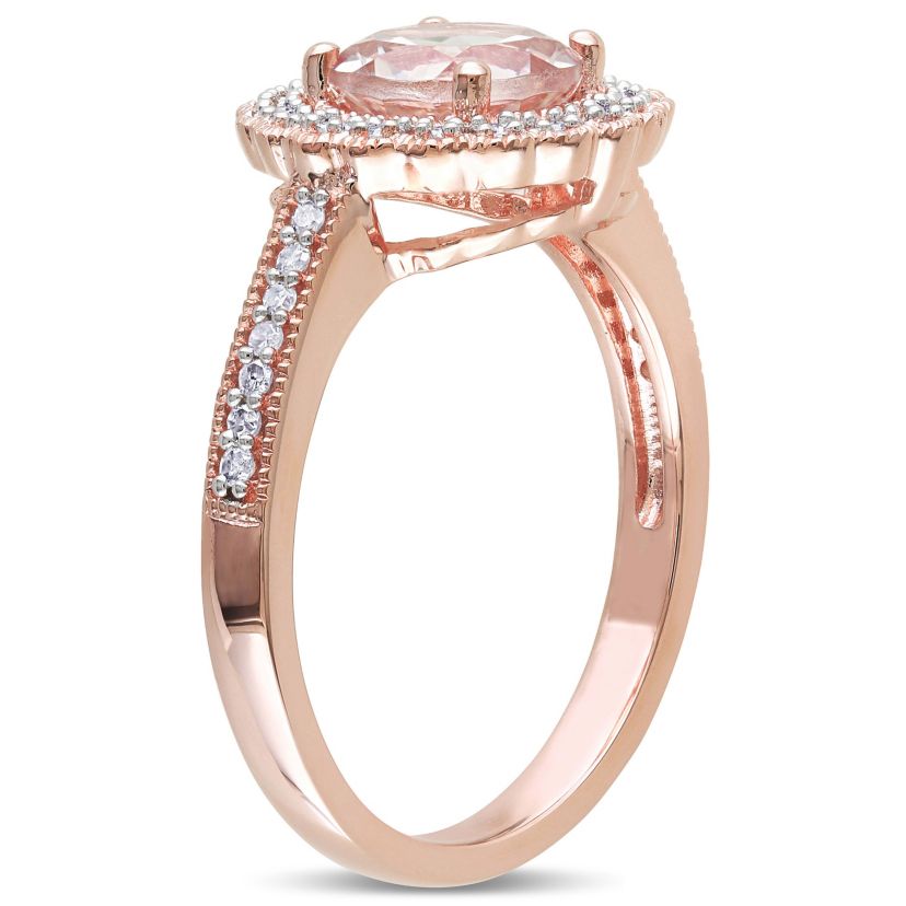 Morganite and 1/8 ct. t.w. Diamond Floral Halo Ring in Rose Plated Sterling Silver