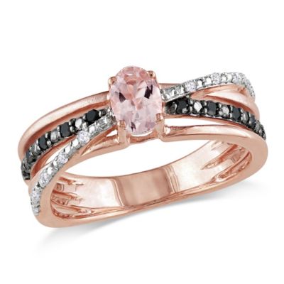 Belk & Co Morganite with 1/7 ct. t.w. Black and White Diamond Crisscross Ring in Rose Plated Sterling Silver with Black Rhodium Plated