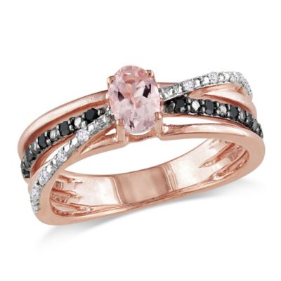 Belk & Co Morganite With 1/7 Ct. T.w. Black And White Diamond Crisscross Ring In Rose Plated Sterling Silver With Black Rhodium Plated, Pink, 8.5 -  0620400096658