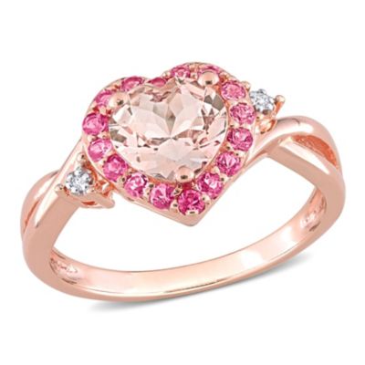 Belk & Co Morganite and Pink Tourmaline with Diamond Accent Halo Ring in Rose Plated Sterling Silver, 6