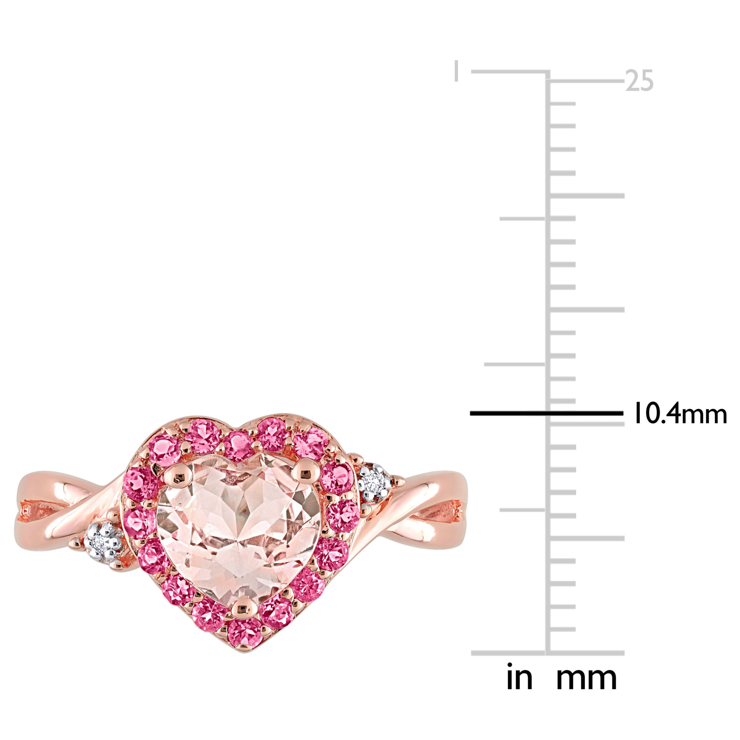 Morganite and Pink Tourmaline with Diamond Accent Halo Ring in Rose Plated Sterling Silver