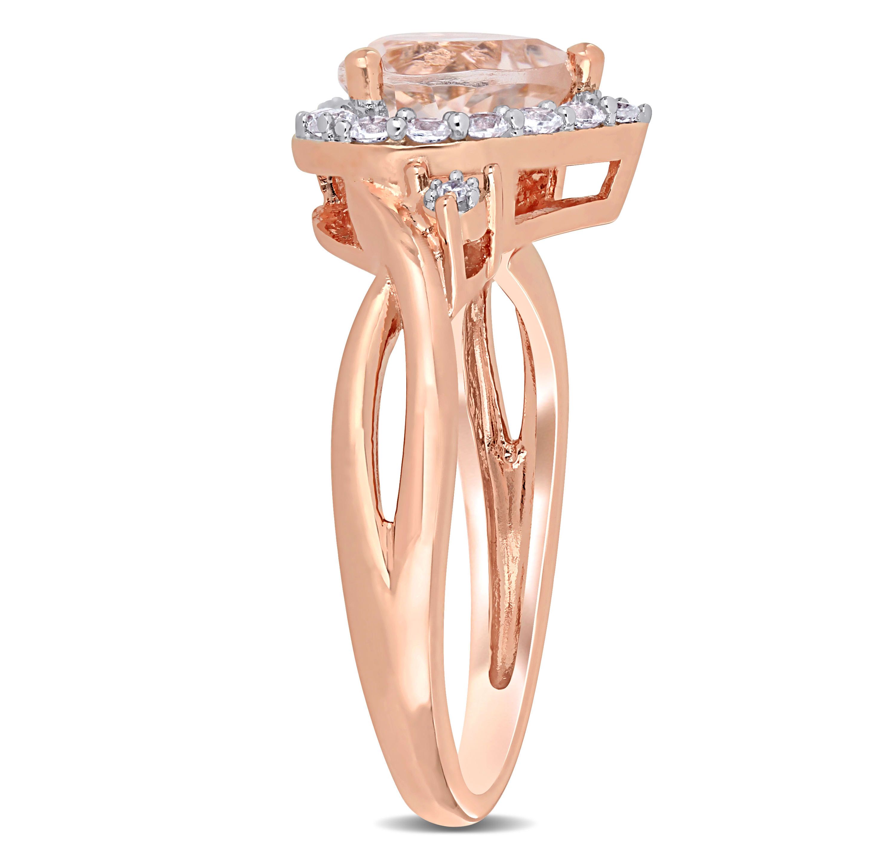 Lab Created Morganite and Created White Sapphire with Diamond Accent Halo Ring in Rose Plated Sterling Silver