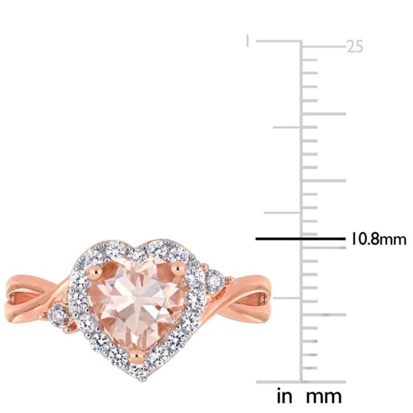Lab Created Morganite and Created White Sapphire with Diamond Accent Halo Ring in Rose Plated Sterling Silver