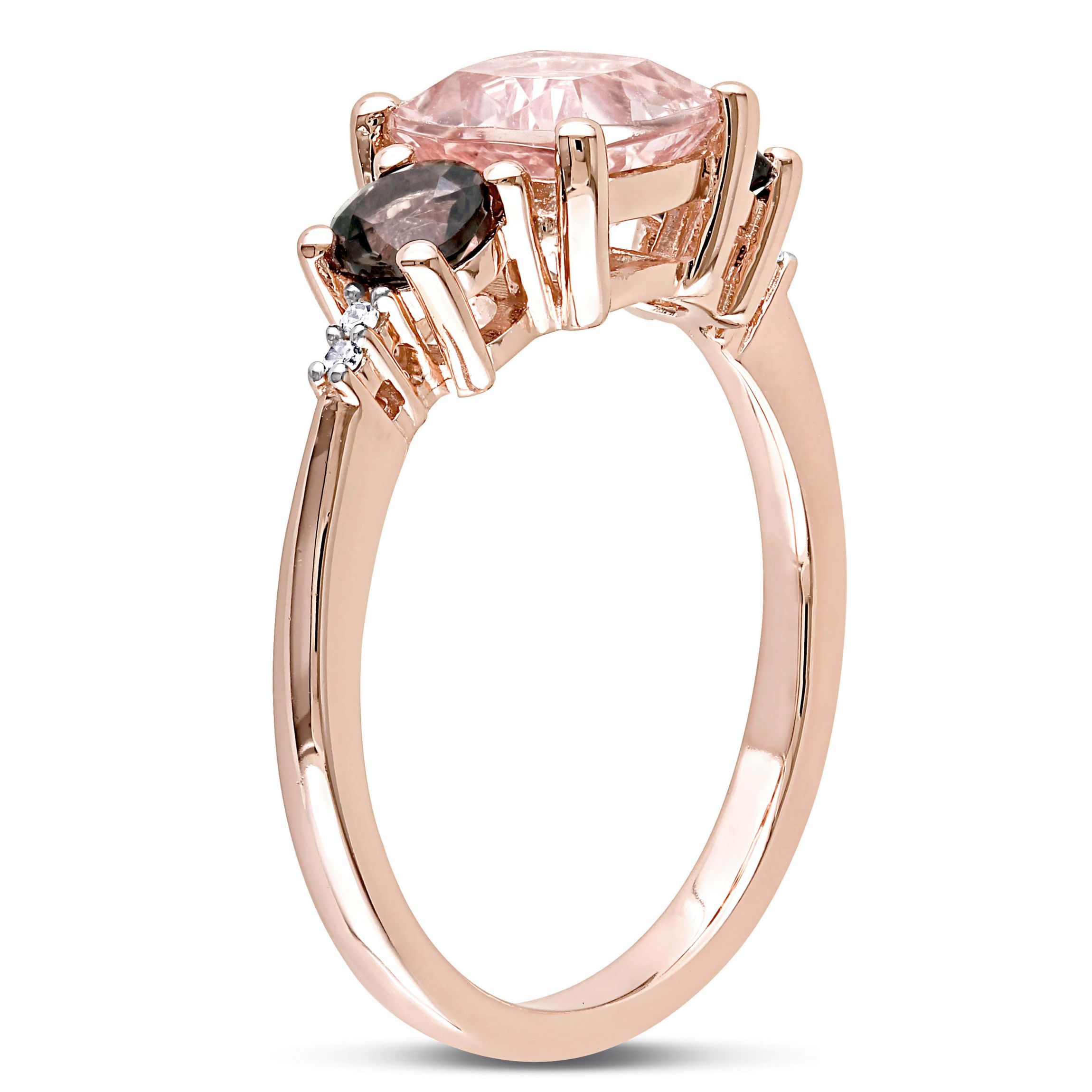 Morganite and Smokey Quartz with Diamond Accent 3-Stone Ring in Rose Plated Sterling Silver