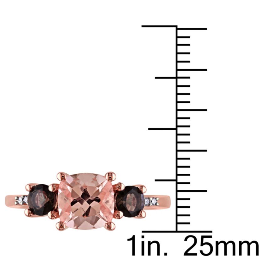 Morganite and Smokey Quartz with Diamond Accent 3-Stone Ring in Rose Plated Sterling Silver