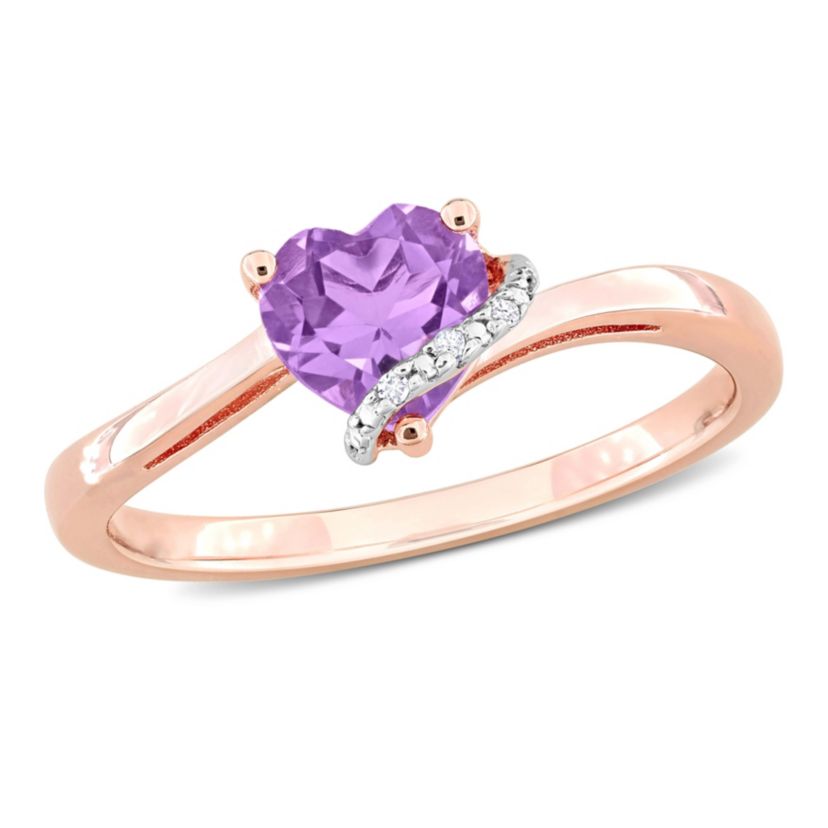 Amethyst and Diamond Accent Heart Ring in Rose Plated Sterling Silver