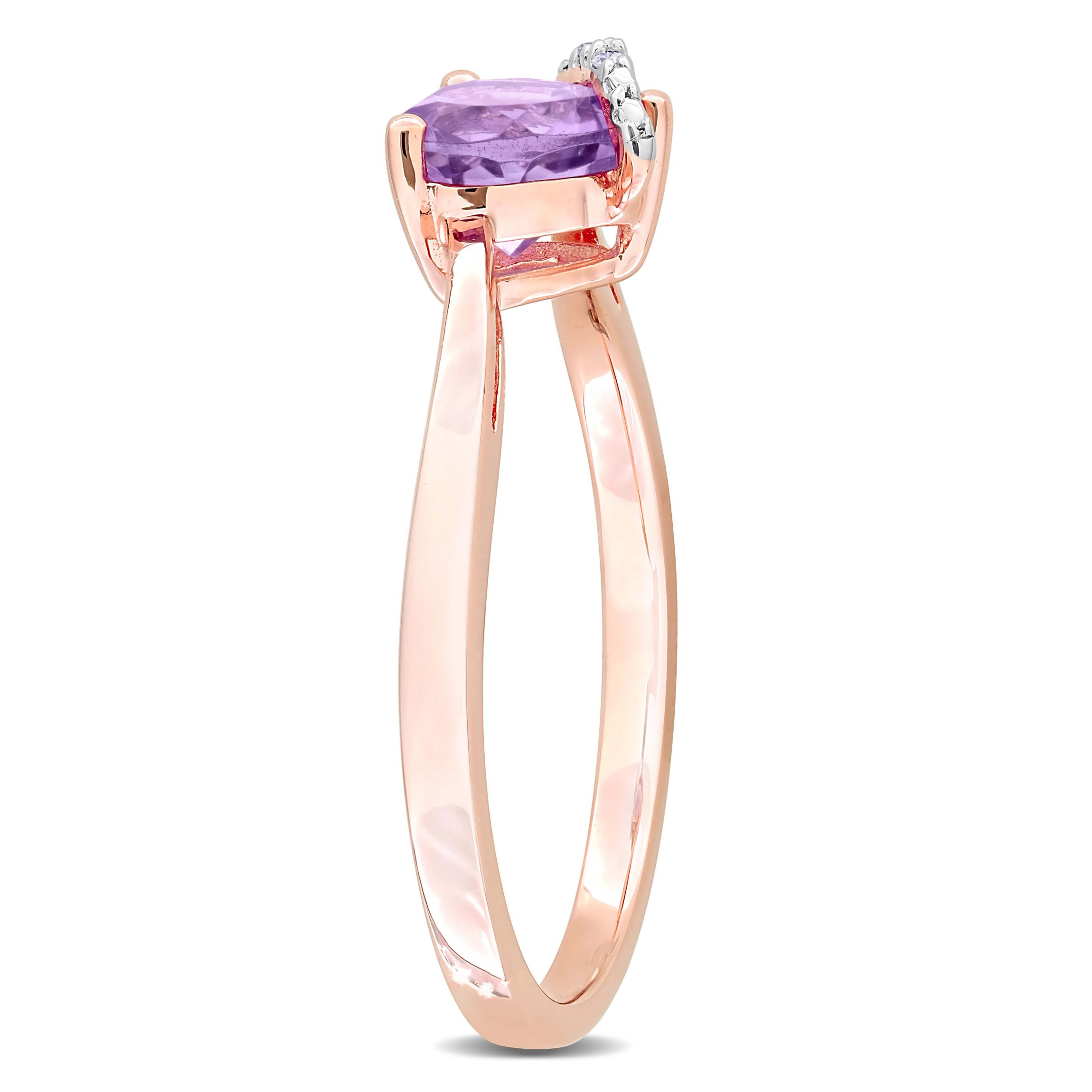 Amethyst and Diamond Accent Heart Ring in Rose Plated Sterling Silver