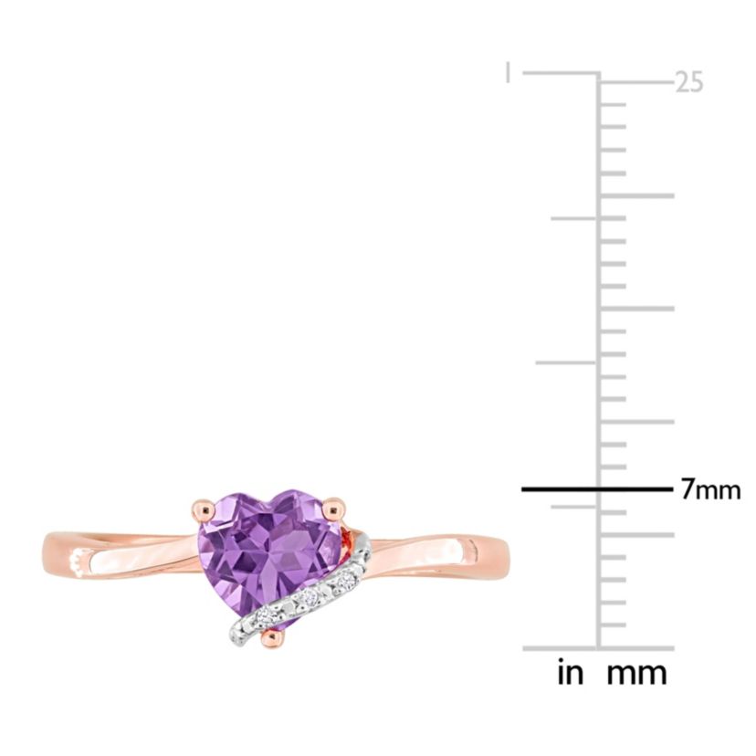 Amethyst and Diamond Accent Heart Ring in Rose Plated Sterling Silver