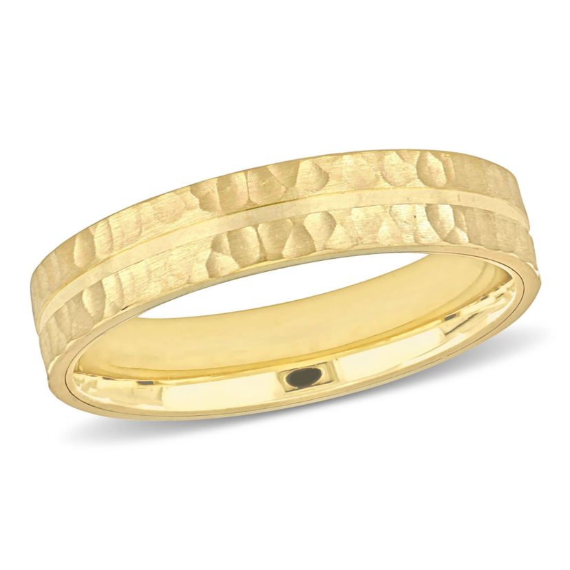 6MM Split Hammered Finish Wedding Band in 14K Yellow Gold