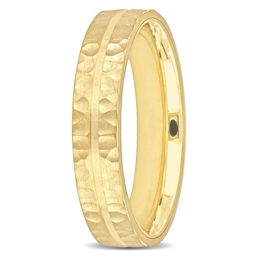 6MM Split Hammered Finish Wedding Band in 14K Yellow Gold