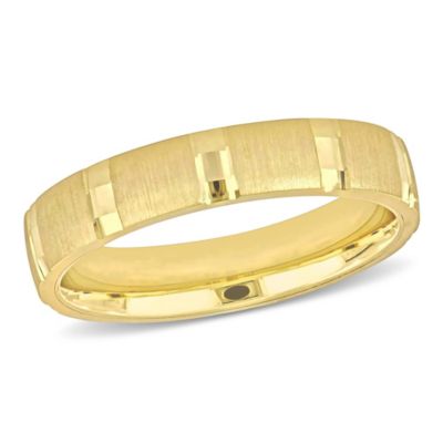 4MM Brushed and Polished Finish Wedding Band 14K Yellow Gold