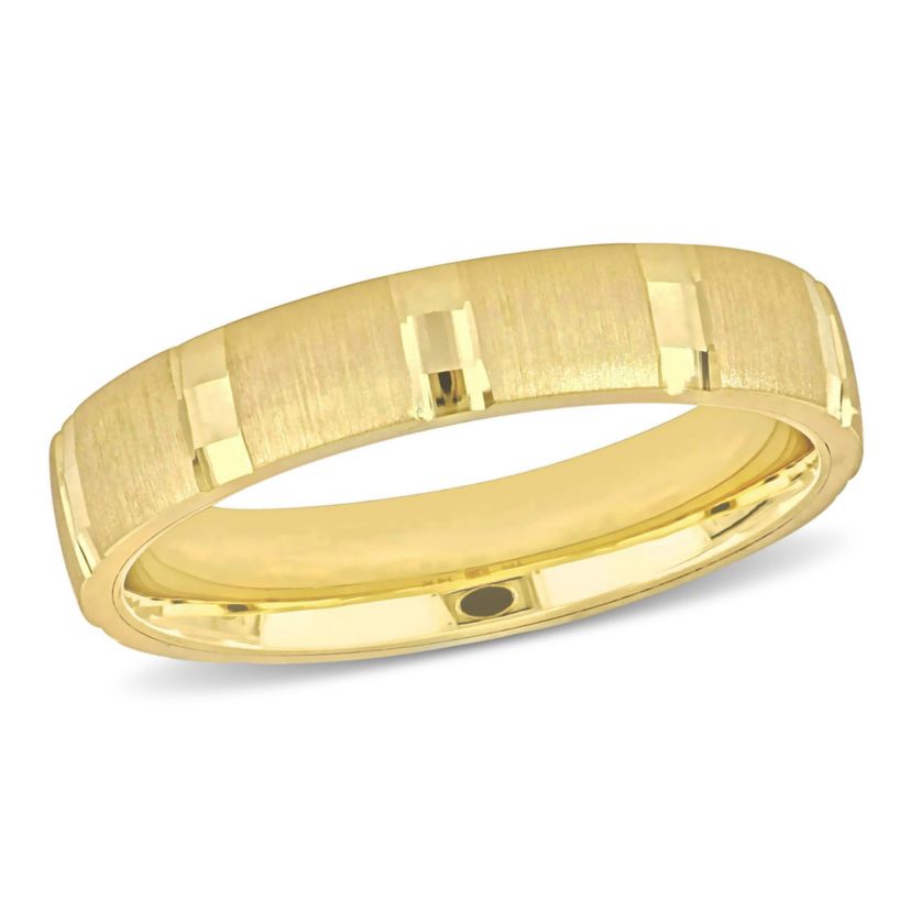 4MM Brushed and Polished Finish Wedding Band in 14K Yellow Gold