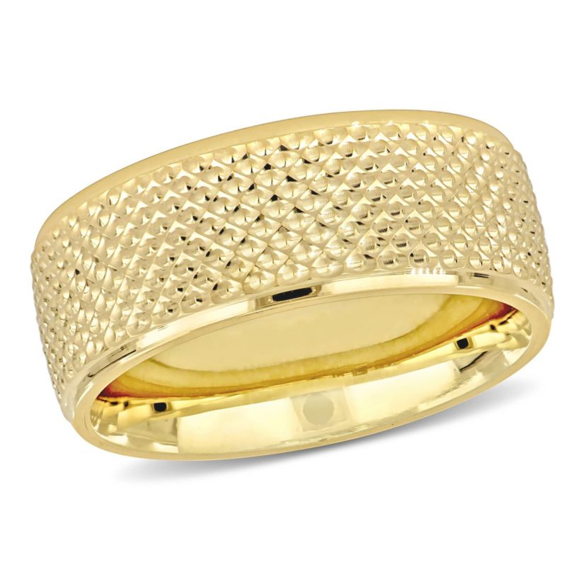 8MM Geometric Pattern Wedding Band in 14K Yellow Gold
