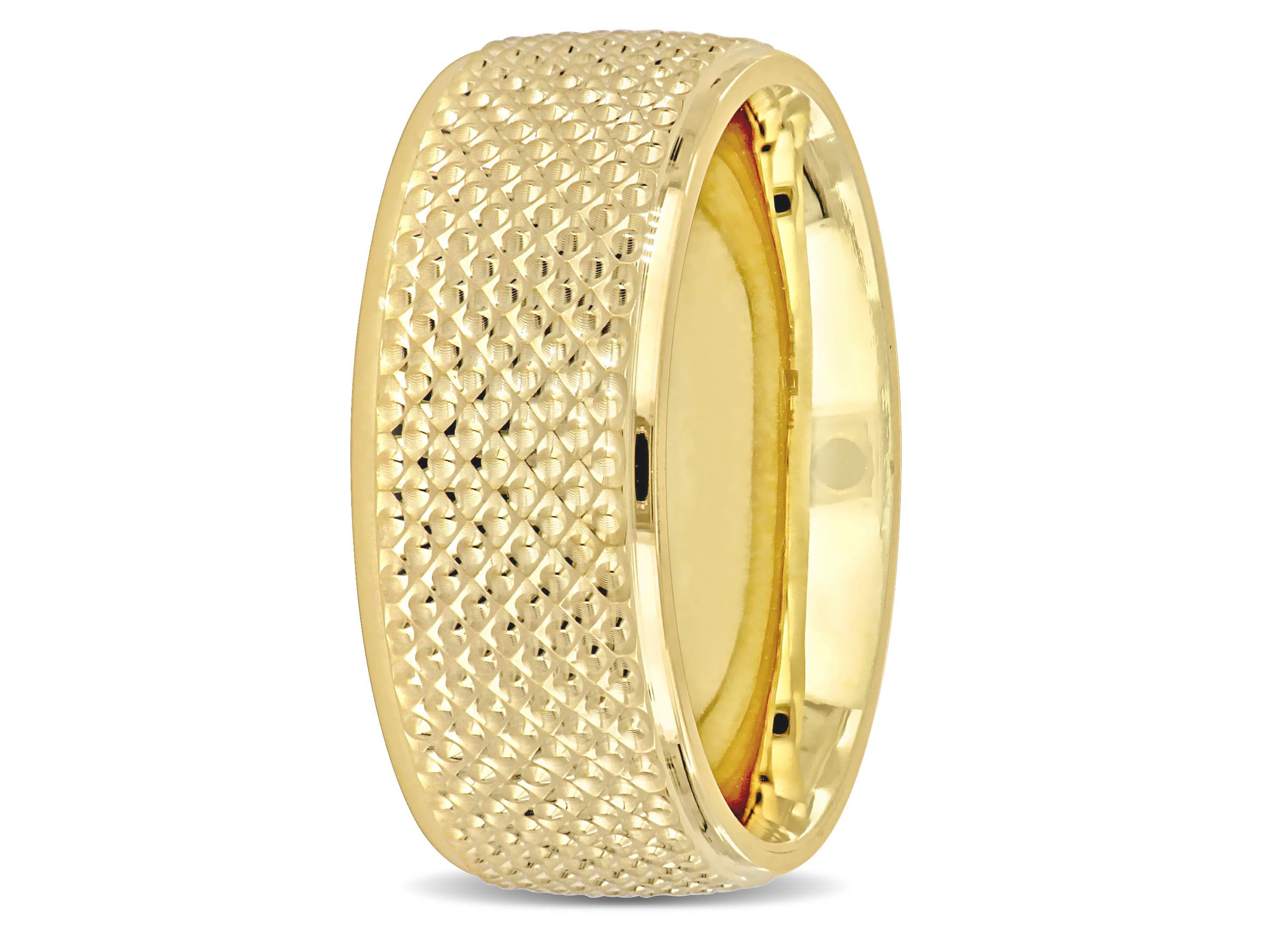 8MM Geometric Pattern Wedding Band in 14K Yellow Gold