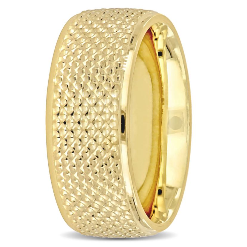 8MM Geometric Pattern Wedding Band in 14K Yellow Gold