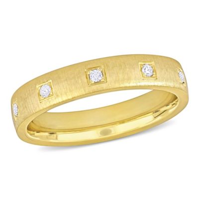 Cubic Zirconia Eternity Brushed Finish Wedding Band 14K Yellow Gold