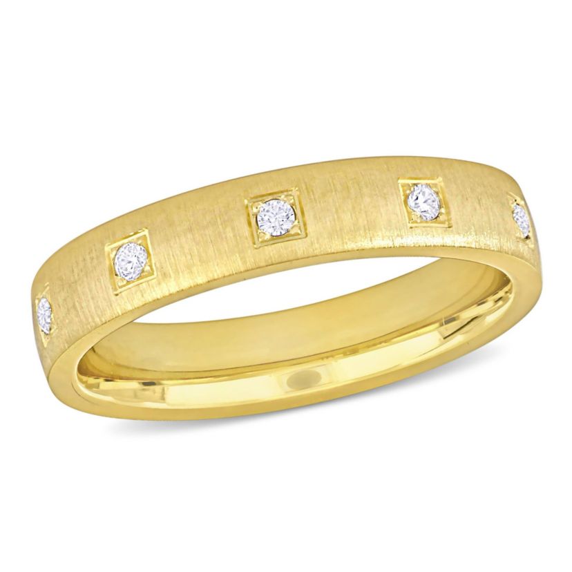 Cubic Zirconia Eternity Brushed Finish Wedding Band in 14K Yellow Gold