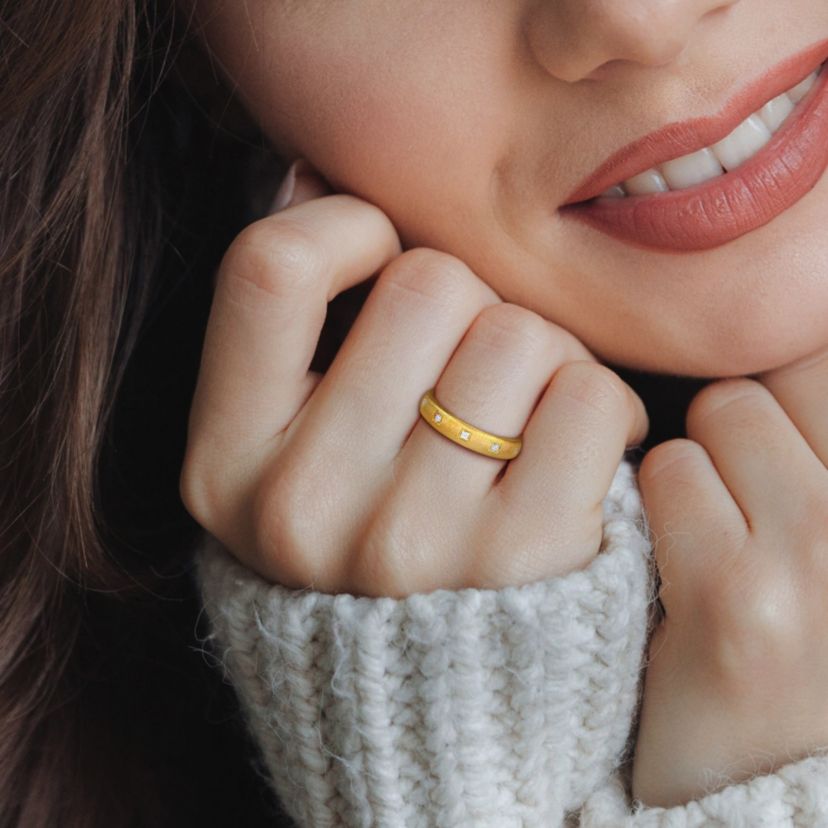 Cubic Zirconia Eternity Brushed Finish Wedding Band in 14K Yellow Gold