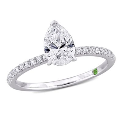 Belk & Co 1.16 ct. t.w. Lab Grown Diamond and Tsavorite Engagement Ring in 14K White Gold, 8 -  0620400150770