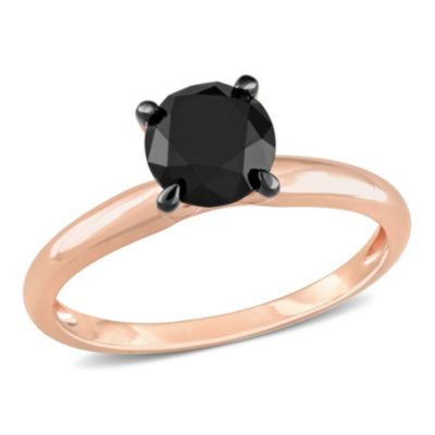 Belk & Co 1.5 ct. t.w. Black Diamond Solitaire Ring in 10K Rose Gold with Black Rhodium Plated, Pink, 6 -  0620400168836