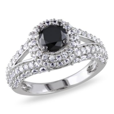 Belk & Co Lab Created 1 ct. t.w. Black Diamond and White Sapphire Engagement Ring in Sterling Silver with Black Rhodium Plated, 10