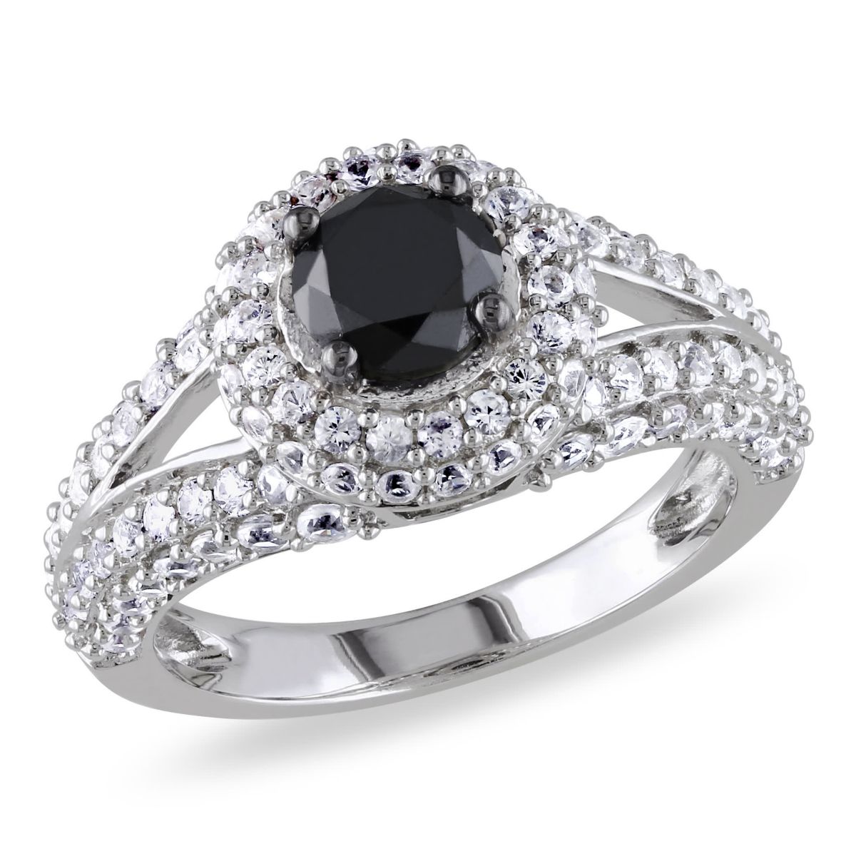 Lab Created 1 ct. t.w. Black Diamond and Created White Sapphire Engagement Ring in Sterling Silver with Black Rhodium Plated