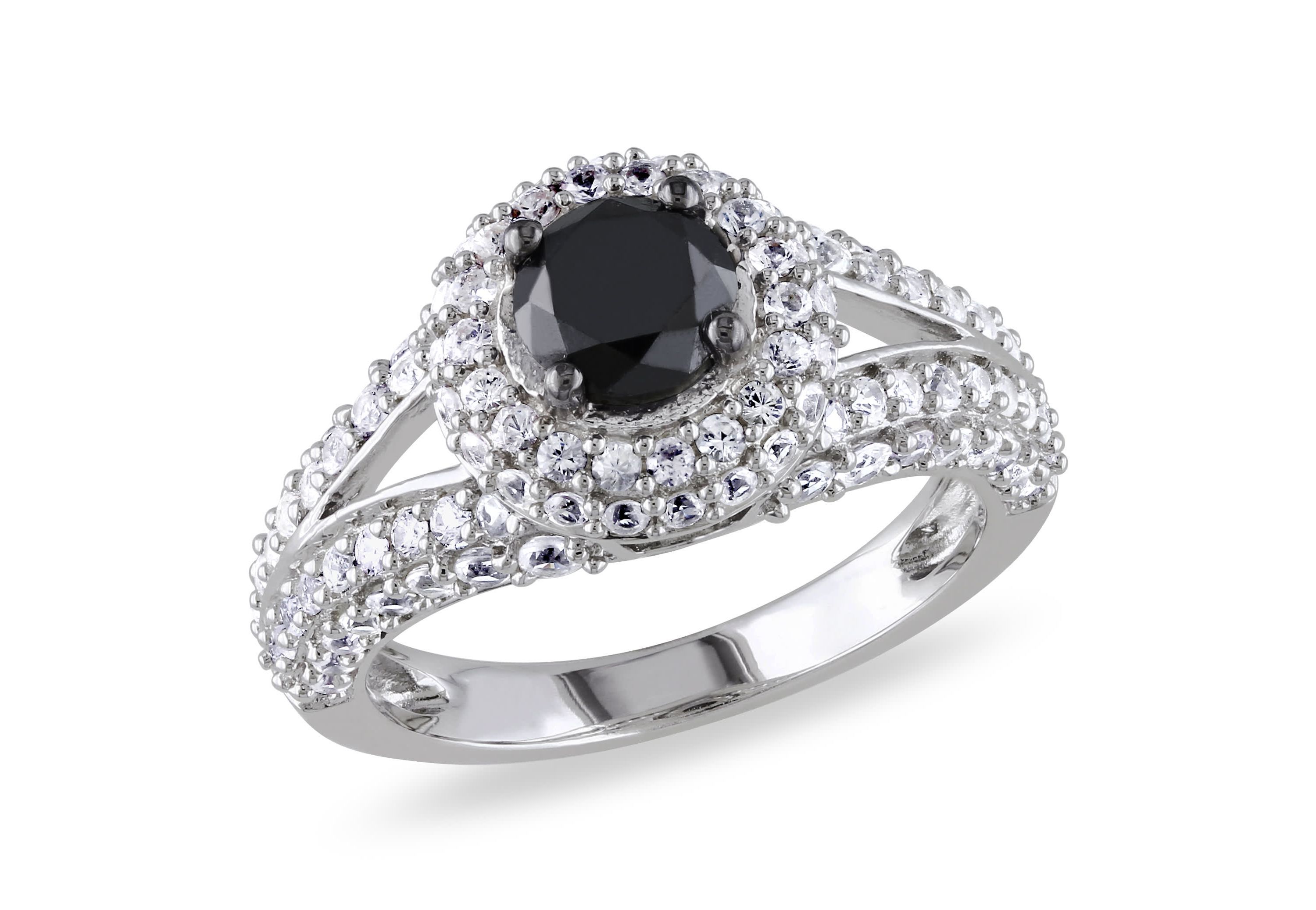 Lab Created 1 ct. t.w. Black Diamond and Created White Sapphire Engagement Ring in Sterling Silver with Black Rhodium Plated