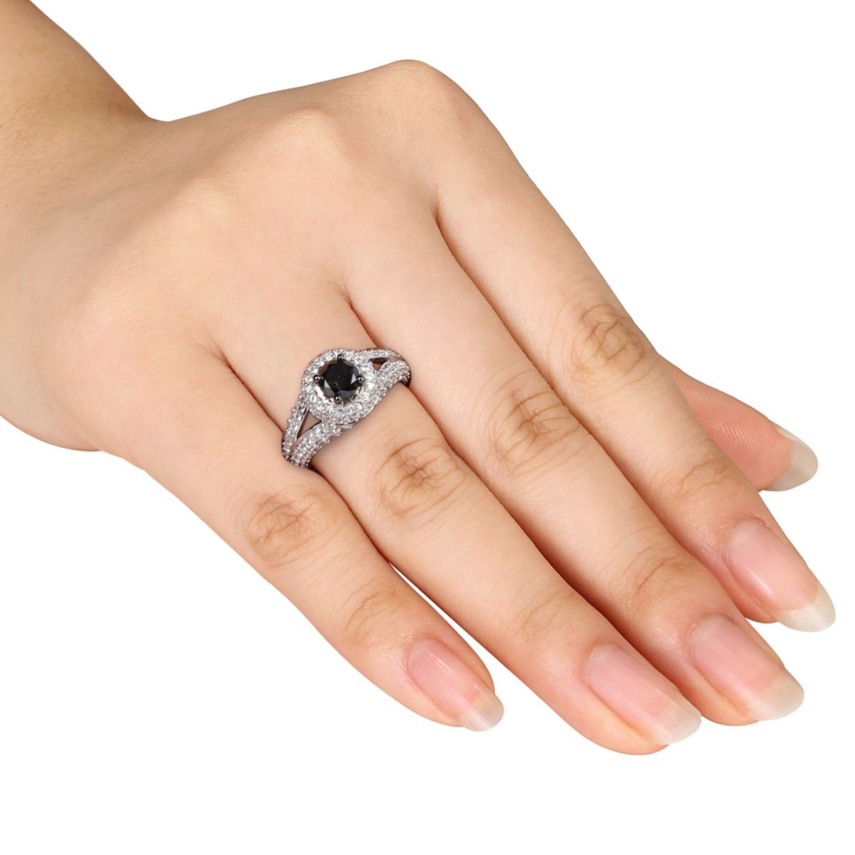 Lab Created 1 ct. t.w. Black Diamond and Created White Sapphire Engagement Ring in Sterling Silver with Black Rhodium Plated