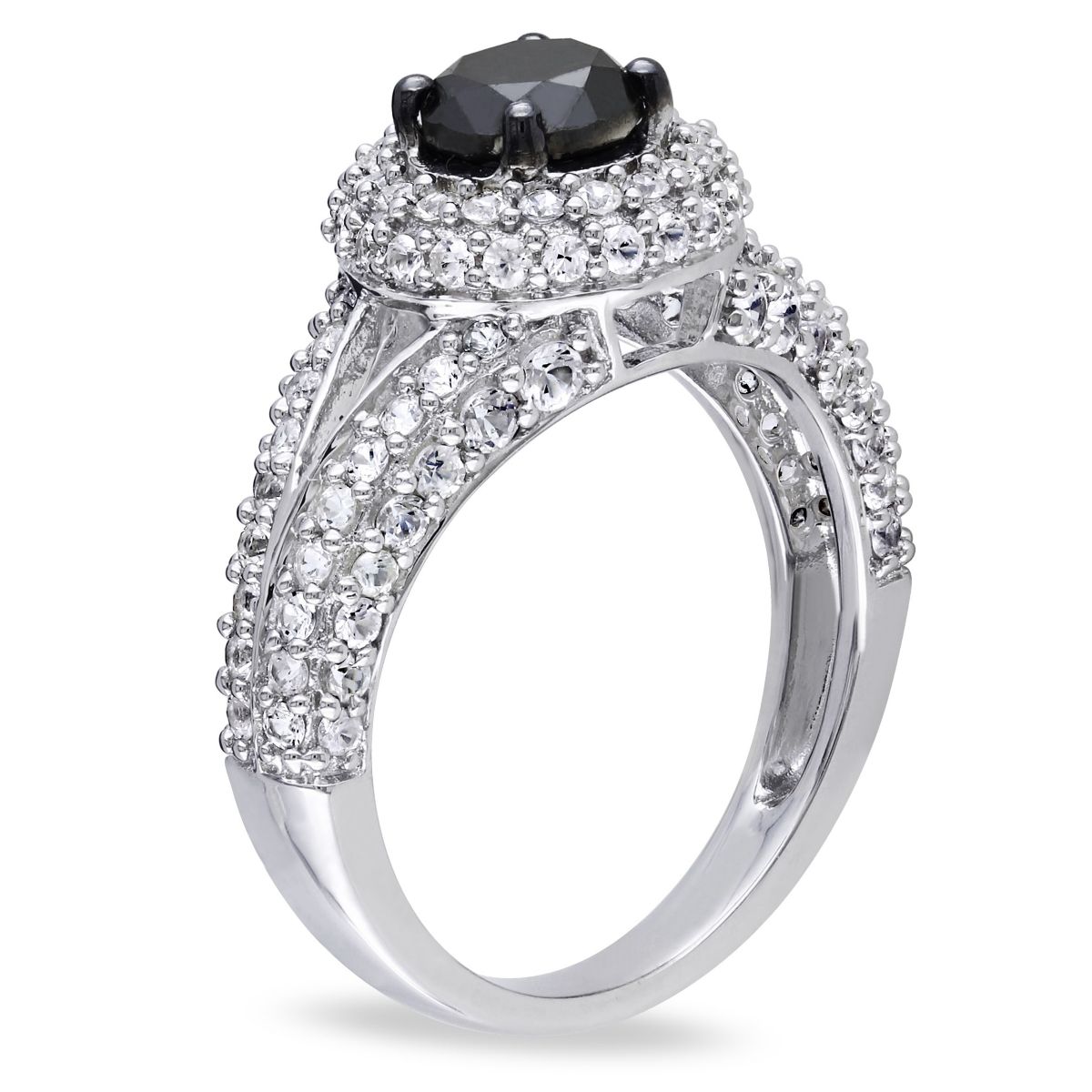 Lab Created 1 ct. t.w. Black Diamond and Created White Sapphire Engagement Ring in Sterling Silver with Black Rhodium Plated