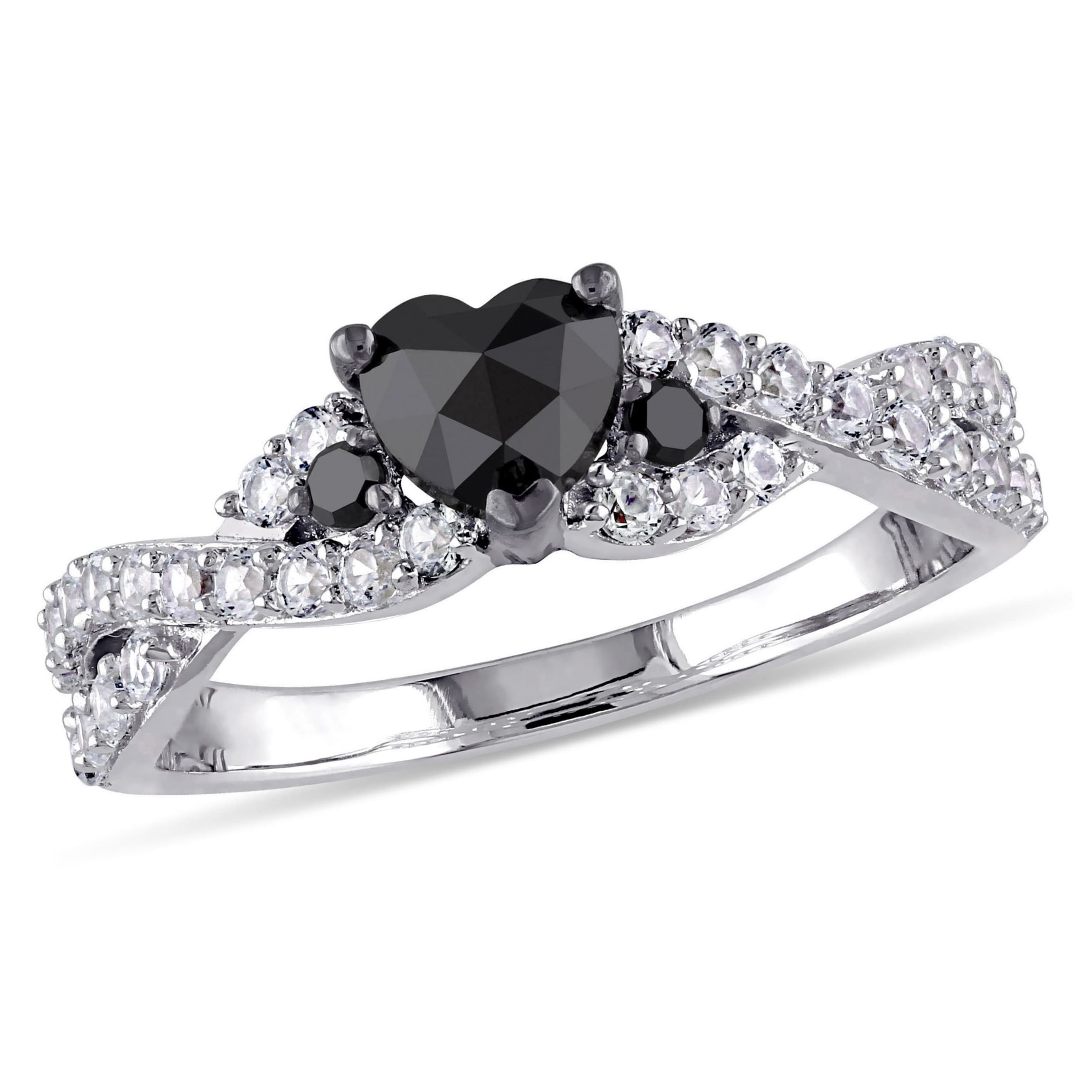 3/5 ct. t.w. Black Diamond and Created White Sapphire Engagement Ring in Sterling Silver with Black Rhodium Plated