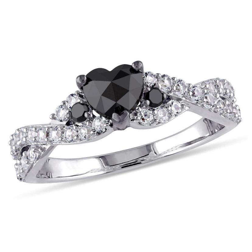 3/5 ct. t.w. Black Diamond and Created White Sapphire Engagement Ring in Sterling Silver with Black Rhodium Plated