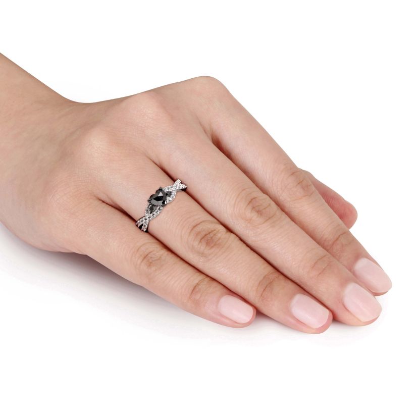 3/5 ct. t.w. Black Diamond and Created White Sapphire Engagement Ring in Sterling Silver with Black Rhodium Plated