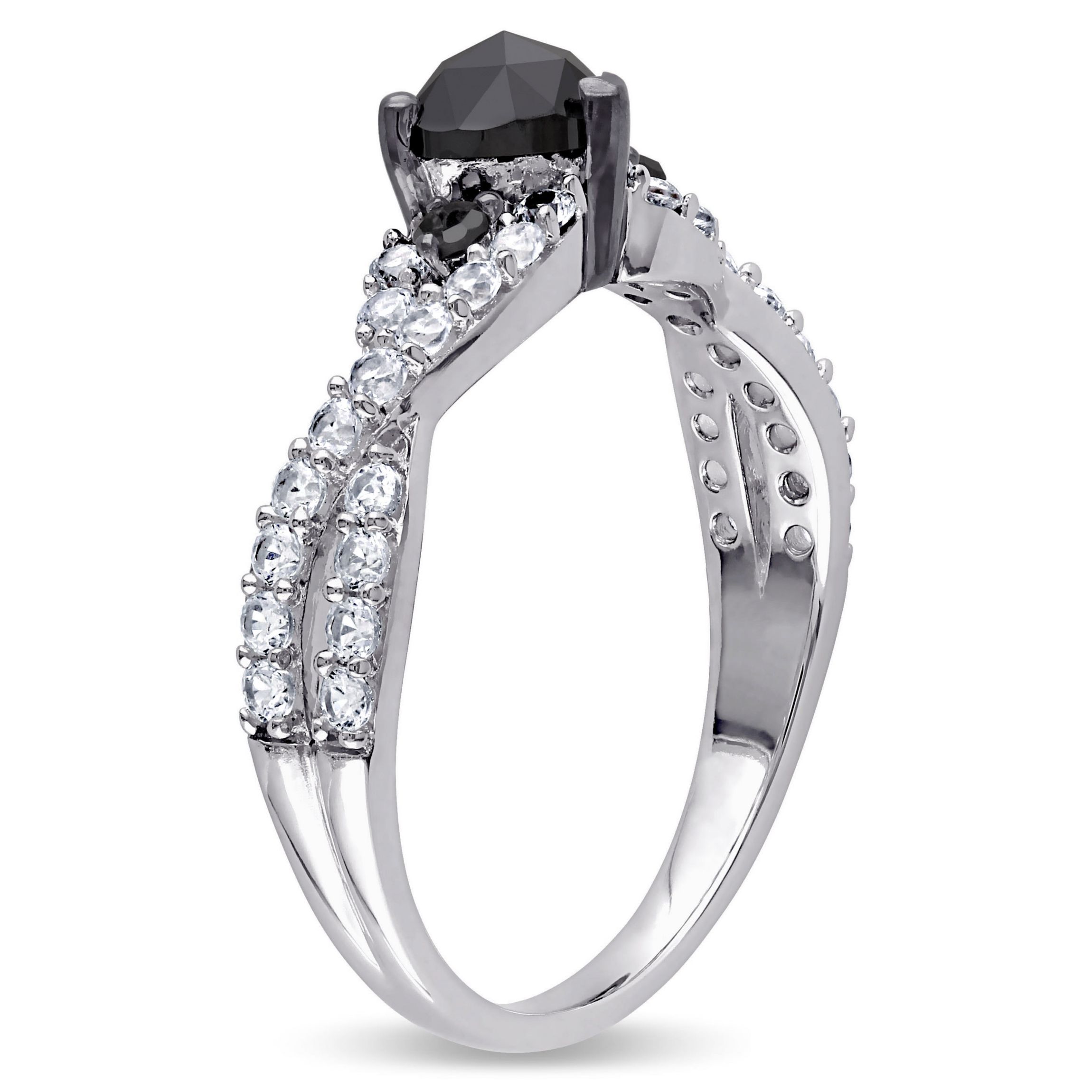 3/5 ct. t.w. Black Diamond and Created White Sapphire Engagement Ring in Sterling Silver with Black Rhodium Plated