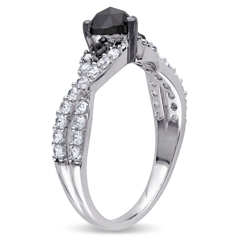3/5 ct. t.w. Black Diamond and Created White Sapphire Engagement Ring in Sterling Silver with Black Rhodium Plated