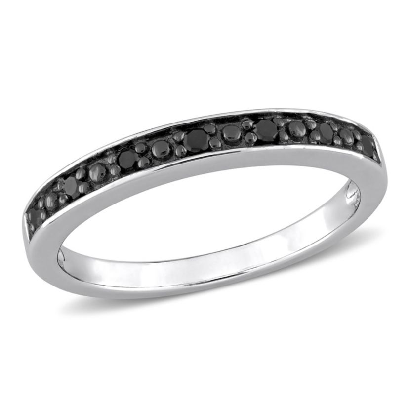 1/10 ct. t.w. Black Diamond Wedding Band in Sterling Silver with Black Rhodium Plated