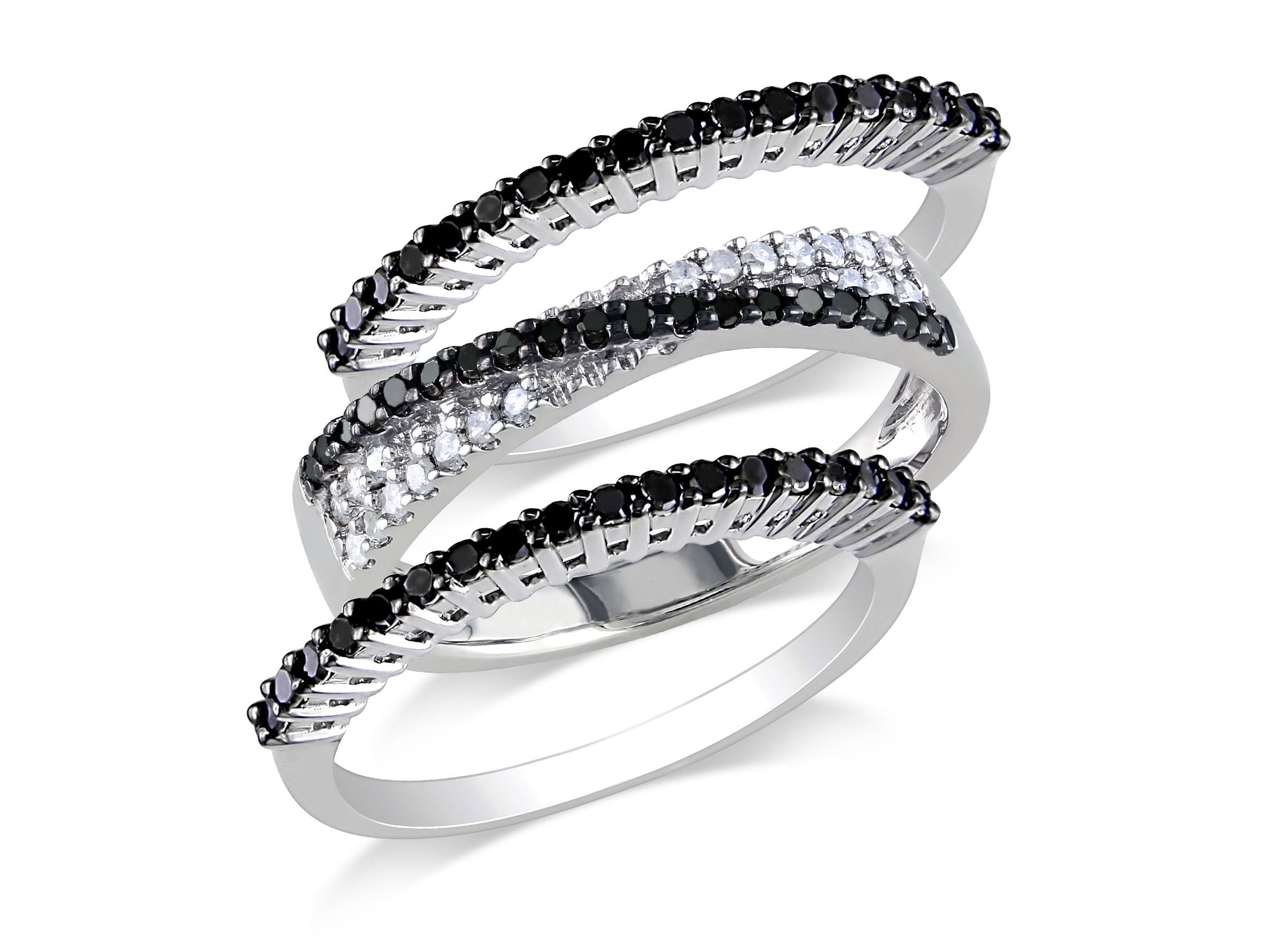 5/8 ct. t.w. Black and White Diamond Crossover Anniversary Ring Set in Sterling Silver