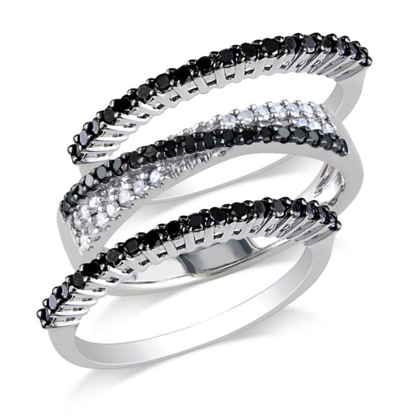 5/8 ct. t.w. Black and White Diamond Crossover Anniversary Ring Set in Sterling Silver