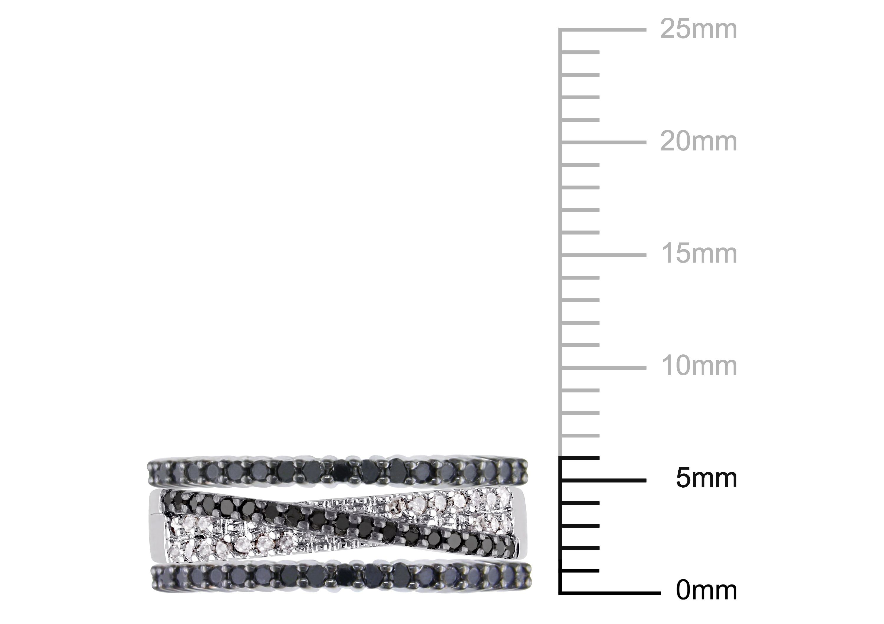 5/8 ct. t.w. Black and White Diamond Crossover Anniversary Ring Set in Sterling Silver