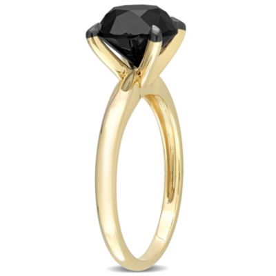 3 ct. t.w. Black Diamond Solitaire Ring 14K Yellow Gold with Rhodium Plated
