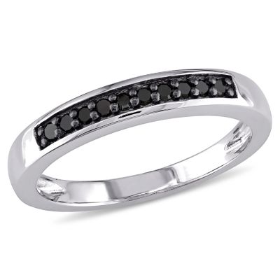 Belk & Co 1/10 ct. t.w. Black Diamond Anniversary Band in Sterling Silver with Black Rhodium Plated, White, 9