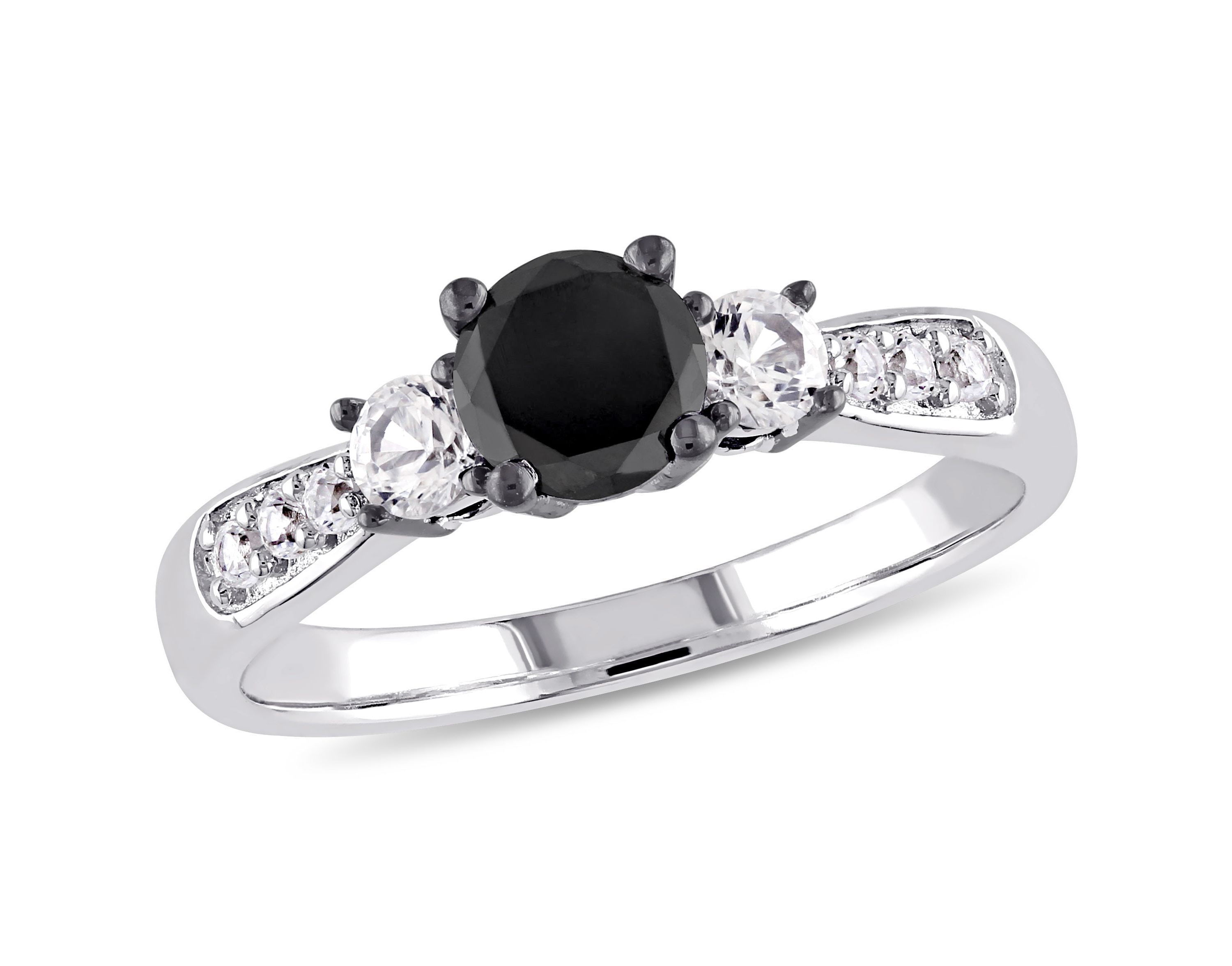 3/4 ct. t.w. Black Diamond and Created White Sapphire Engagement Ring in Sterling Silver
