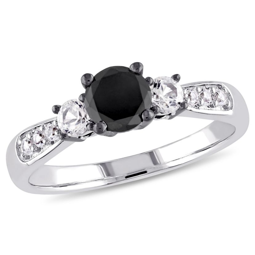 3/4 ct. t.w. Black Diamond and Created White Sapphire Engagement Ring in Sterling Silver