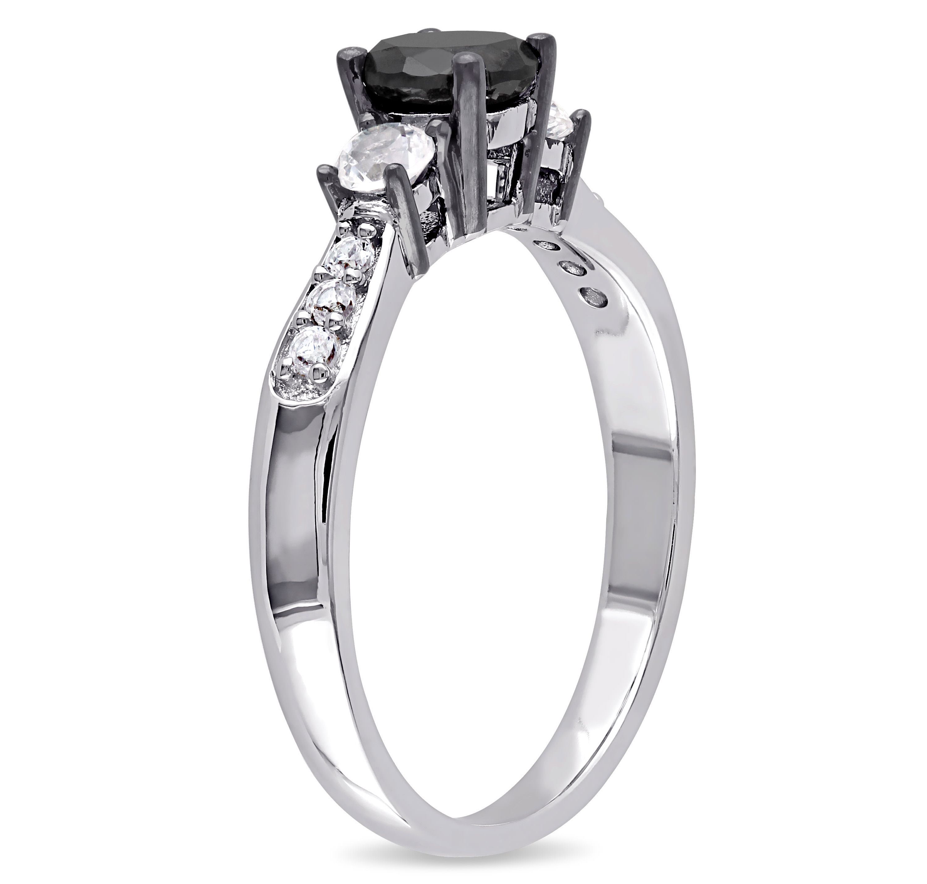 3/4 ct. t.w. Black Diamond and Created White Sapphire Engagement Ring in Sterling Silver