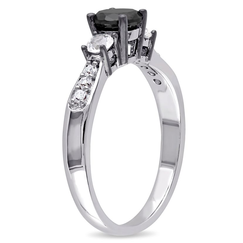 3/4 ct. t.w. Black Diamond and Created White Sapphire Engagement Ring in Sterling Silver