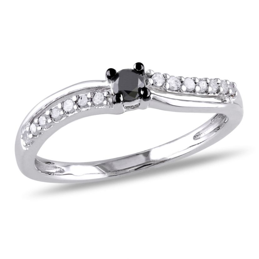 1/4 ct. t.w. Black and White Diamond Engagement Ring in Sterling Silver with Black Rhodium Plated