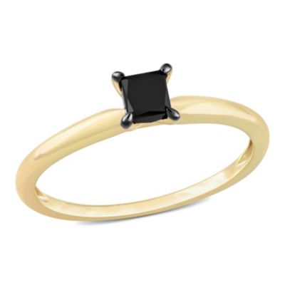 Belk & Co 1/2 ct. t.w. Black Diamond Solitaire Engagement Ring in 10K Yellow Gold with Black Rhodium Plated, 6 -  0620400161219