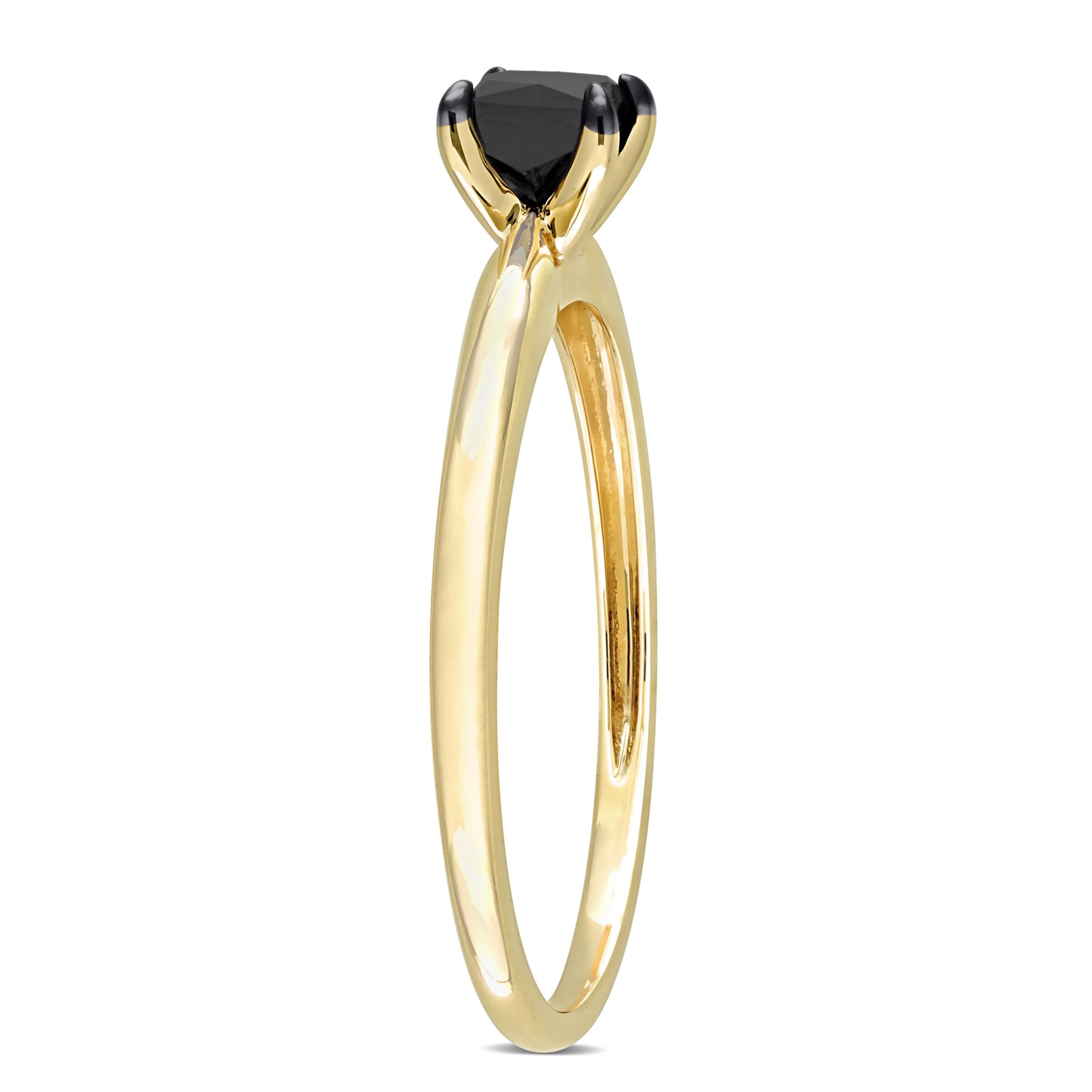 1/2 ct. t.w. Black Diamond Solitaire Engagement Ring in 10K Yellow Gold with Black Rhodium Plated