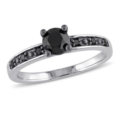 4/5 ct. t.w. Black Diamond Engagement Ring Sterling Silver with Rhodium Plated