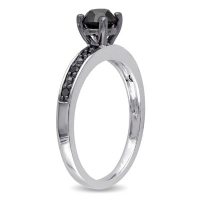 4/5 ct. t.w. Black Diamond Engagement Ring Sterling Silver with Rhodium Plated